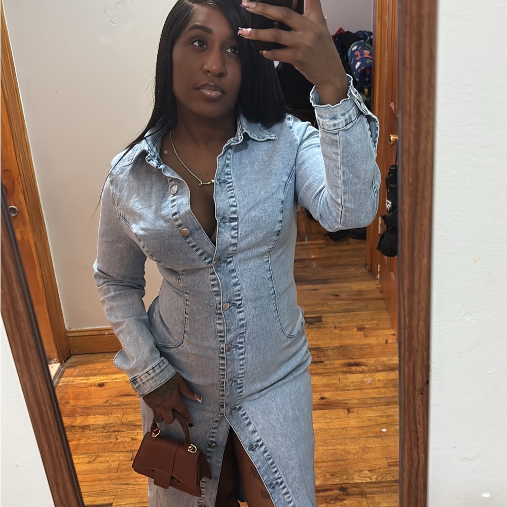 Light Blue Denim Button-Up Dress
